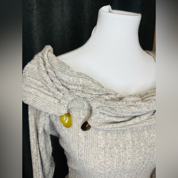 Missguided Gray Ribbed Off Shoulder Sweater XL Long Sleeve Foldover Cowl Neck l - Picture 3 of 12